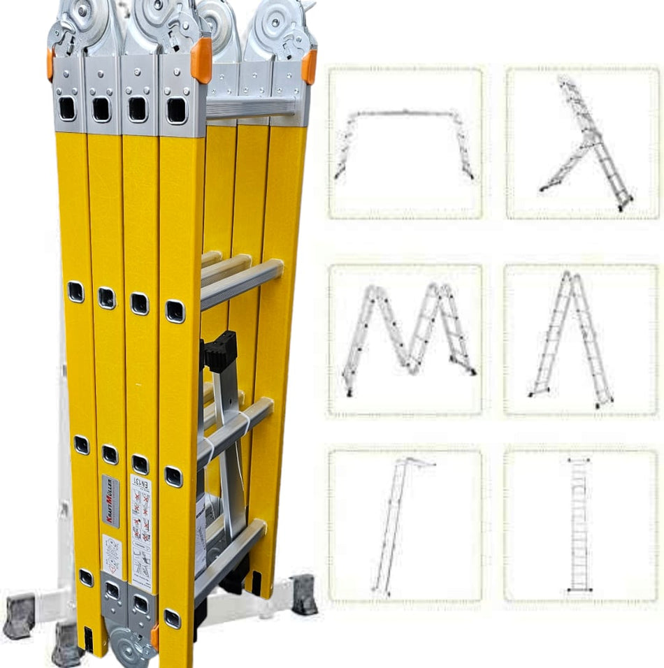 Escalera aluminio multiusos | Con 4 x 3 peldaños y 3,25 metros de longitud | Normativa EN 131 y 150 kilos